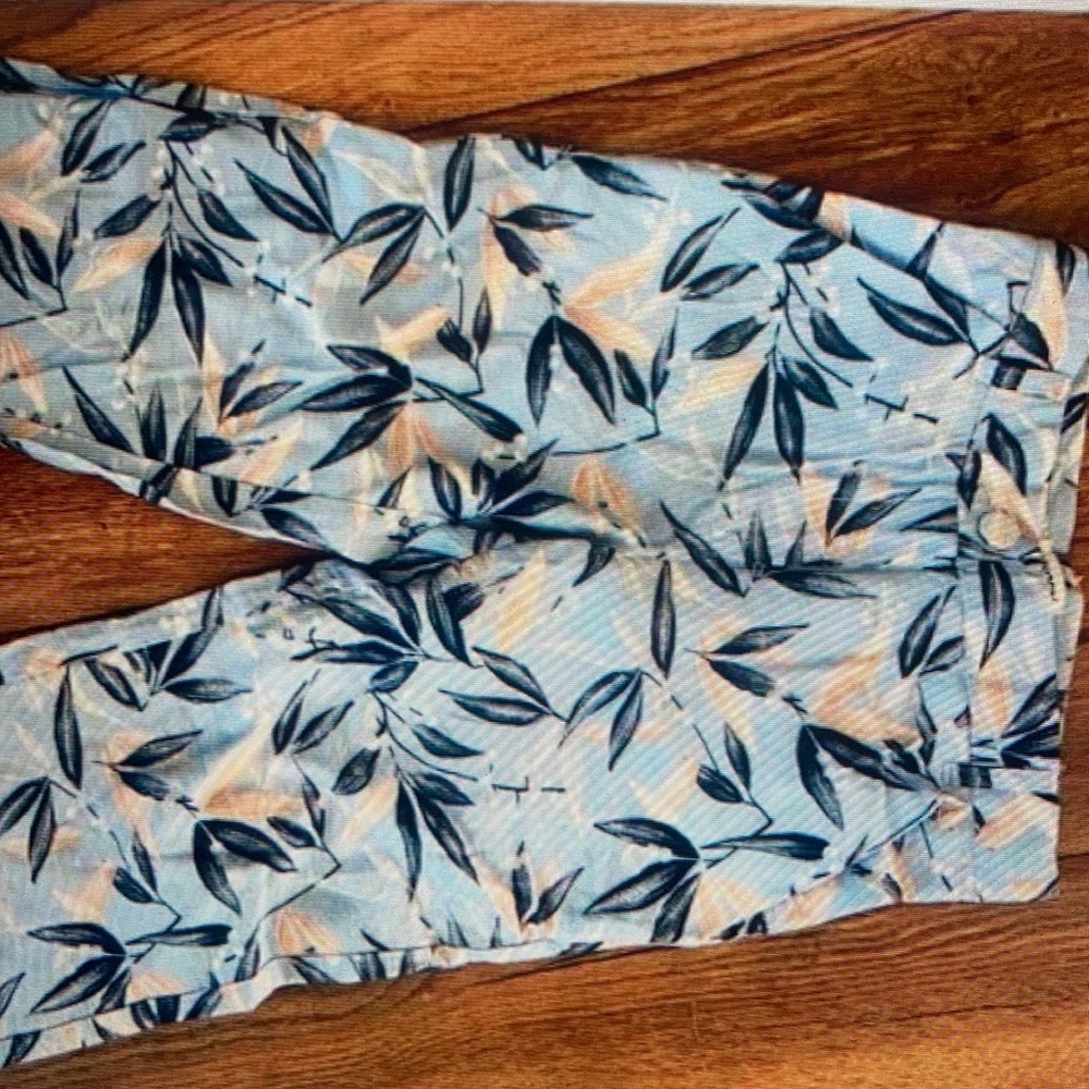 Mayoral size 8 Blue Tan Printed cropped wide leg pants adjustable waist vacay